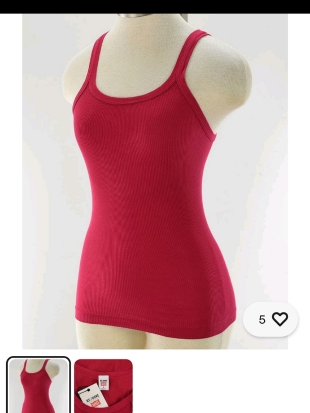 Re/Done Cherry Red Ribbed Tank Top Xs